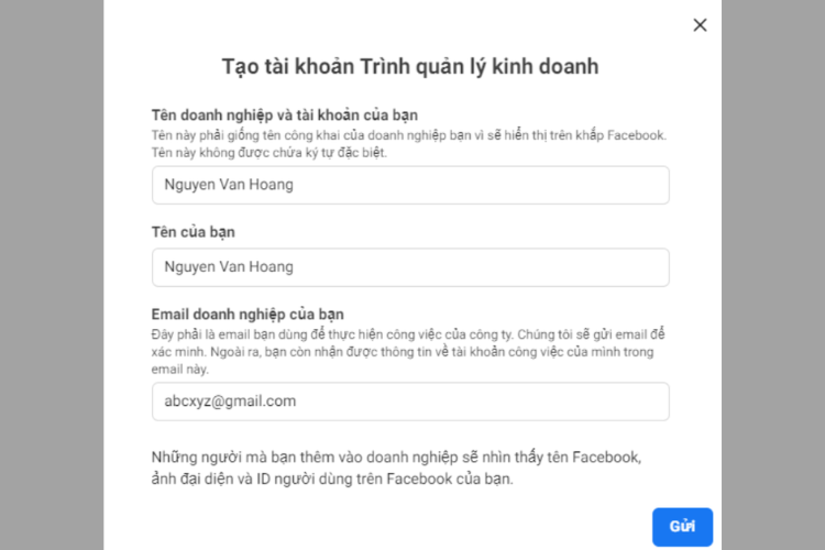 Hướng Dẫn Tạo BM Facebook Chuẩn Chỉ Trong 5 Phút dien thong tin theo yeu cau