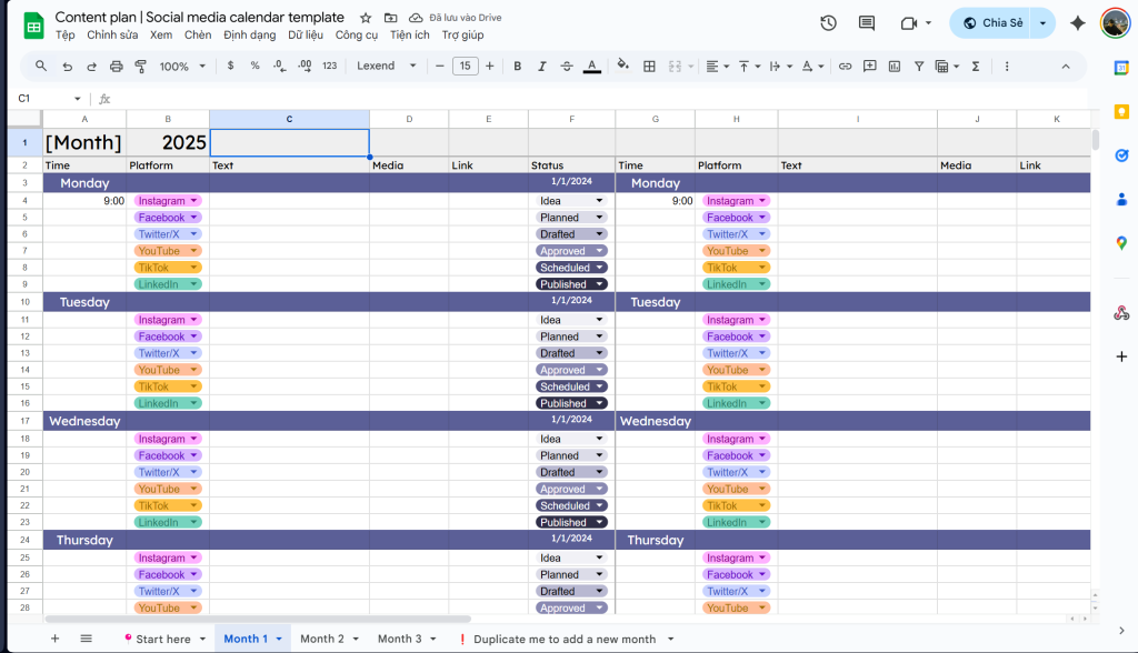 mẫu content plan social media by lethuaphu