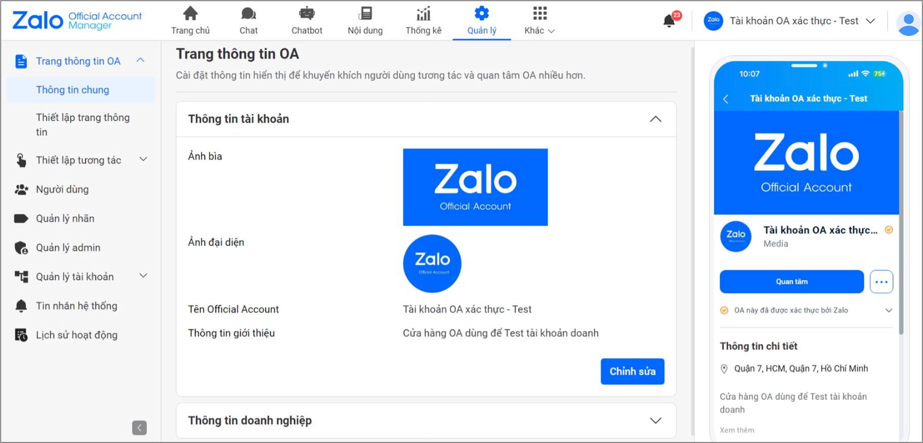 Trang thông tin OA | Zalo Official Account