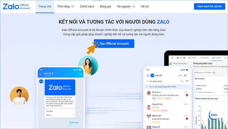 Truy cập trang quản lý Zalo OA