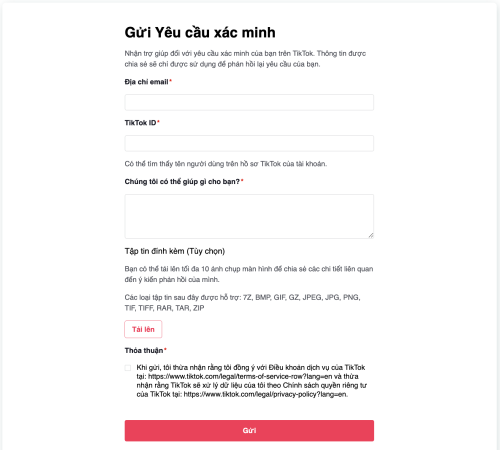 Các Bước Gửi Yêu Cầu Xác Minh Tài Khoản Trên Tiktok