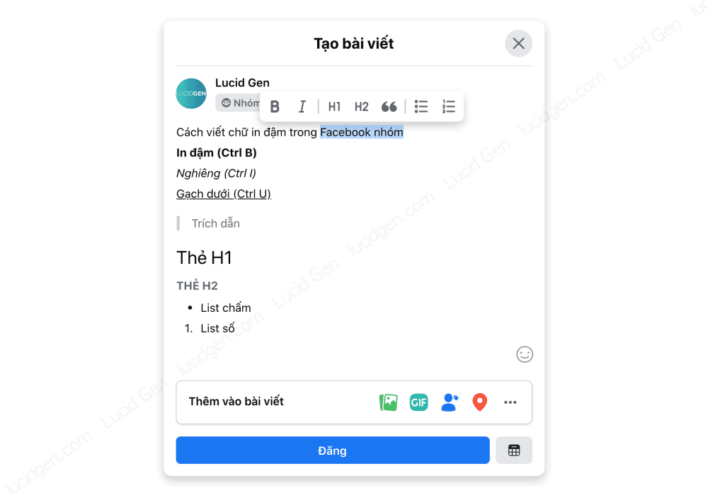 5 cách viết chữ in đậm Facebook không bị lỗi font mới nhất Viết chữ in đậm trên FB nhóm bằng format