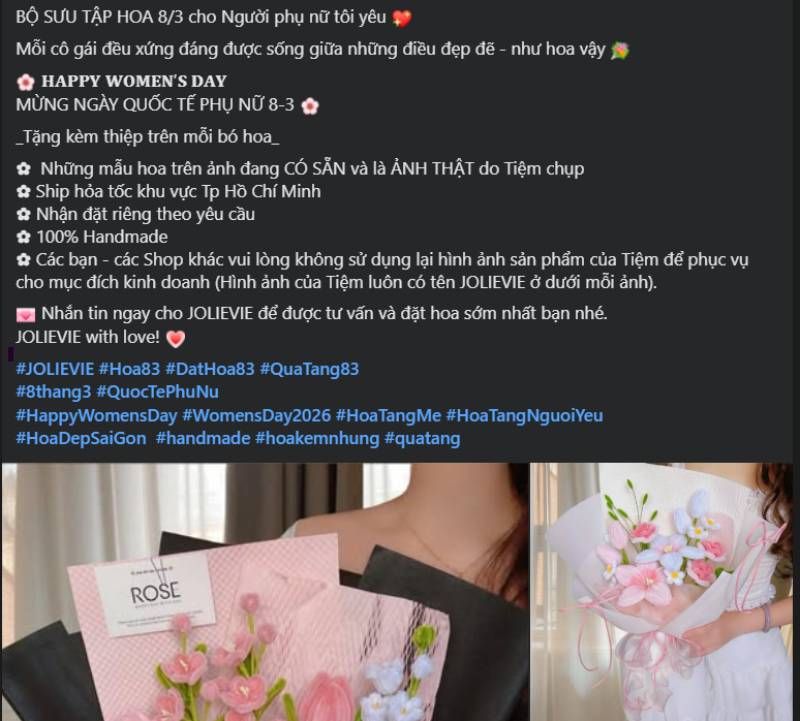Mẫu content quảng cáo hoa handmade vào dịp lễ 8/3