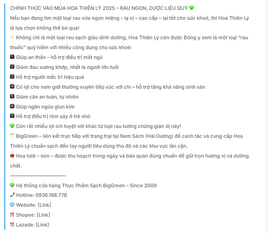Mẫu content quảng cáo rau sạch tập trung vào nỗi lo của người mua