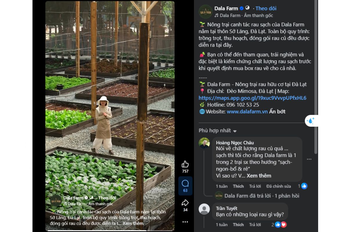Những video ngắn thu hoạch tại vườn hoạt động rất tốt trên nền tảng Facebook