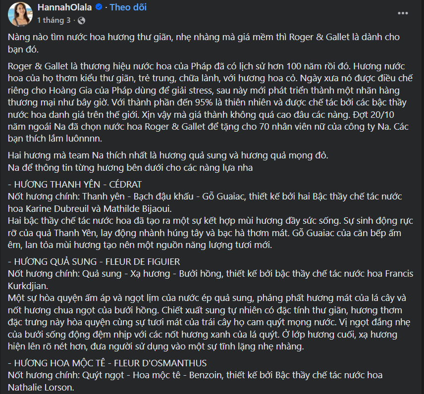 Mô tả chi tiết mùi hương của các dòng nước hoa