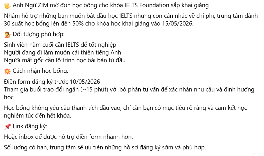 Mẫu bài viết chương trình ưu đãi, học bổng giới hạn