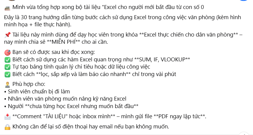 Mẫu bài viết tặng tài liệu, ebook và học thử miễn phí