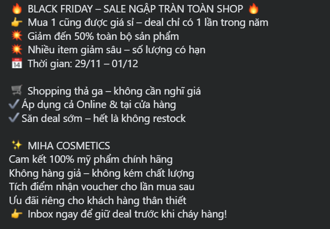 Mẫu caption bán mỹ phẩm hay cho các chương trình sale, flash deal, tặng quà