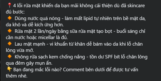 Mẫu content chia sẻ kiến thức, cảnh báo lỗi sai khi chăm sóc da