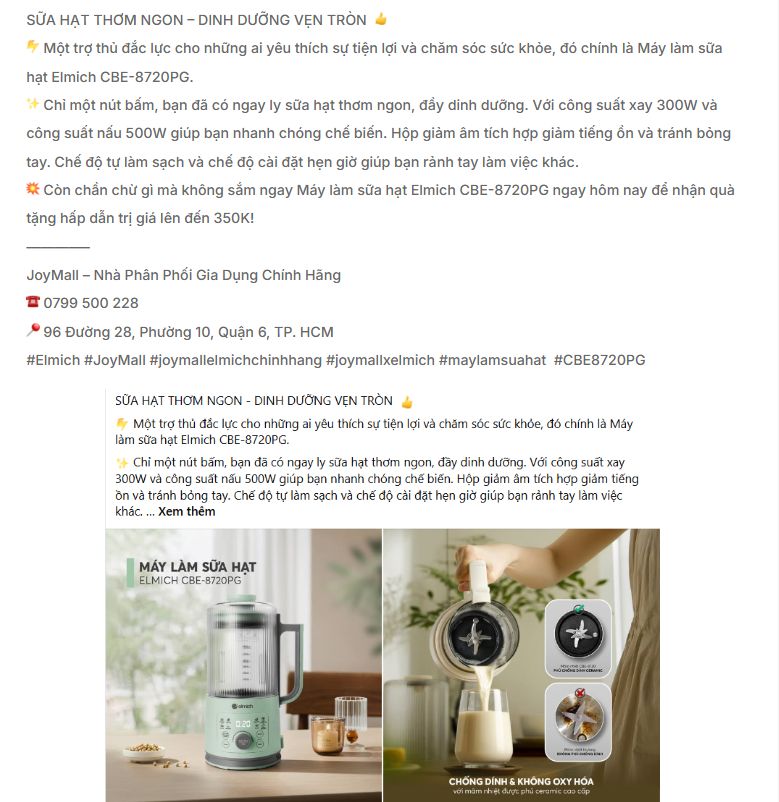 Mẫu content quảng cáo Máy làm sữa hạt tốt