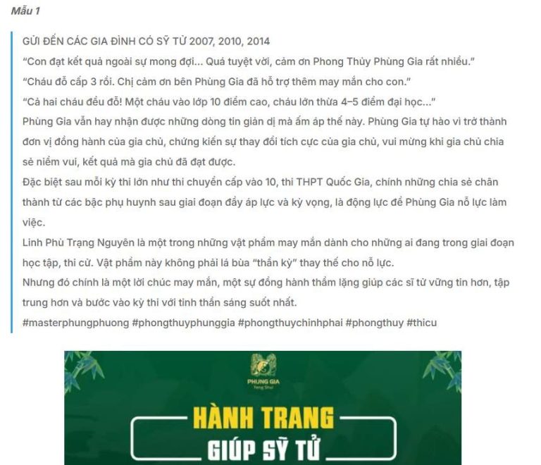 Mẫu content đồ phong thủy: Tổng hợp thực chiến cho người bán