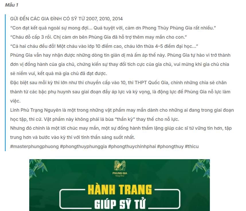 Mẫu content hướng tới thi cử cho con cái, người thân