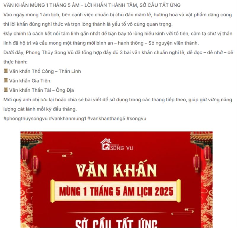 Ví dụ mẫu content đồ phong thủy vào ngày Tết