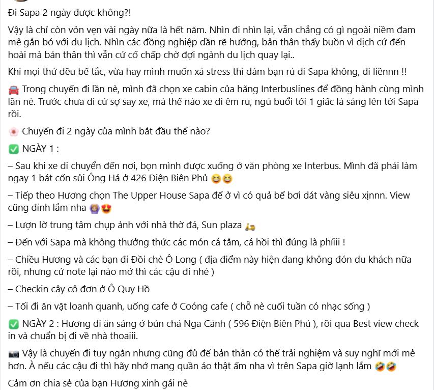 Mẫu Content cẩm nang du lịch chi tiết