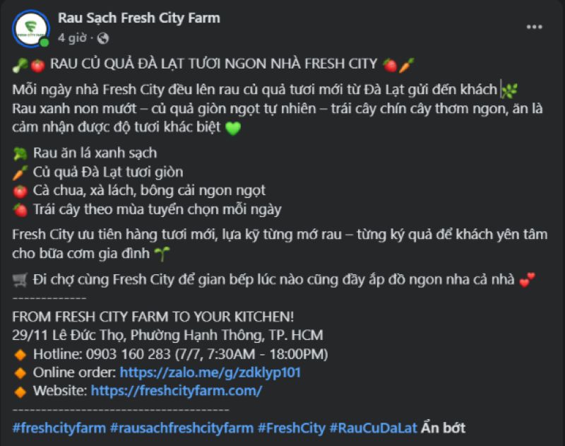 Ví dụ content rau củ sạch 