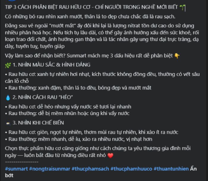 Mẫu content chia sẻ kinh nghiệm mua rau sạch cho người quan tâm sức khỏe