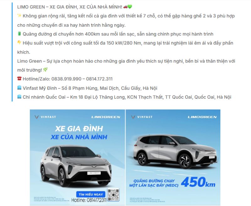 Ví dụ mẫu content quảng cáo ô tô chất lượng