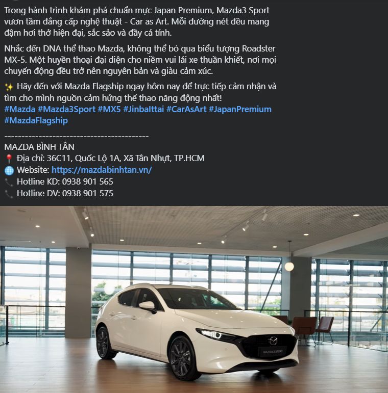 Mẫu bài quảng cáo xe ô tô Mazda của một cửa hàng ở Bình Tân