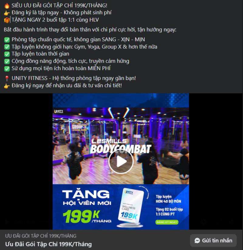 Mẫu content quảng cáo phòng gym với siêu ưu đãi