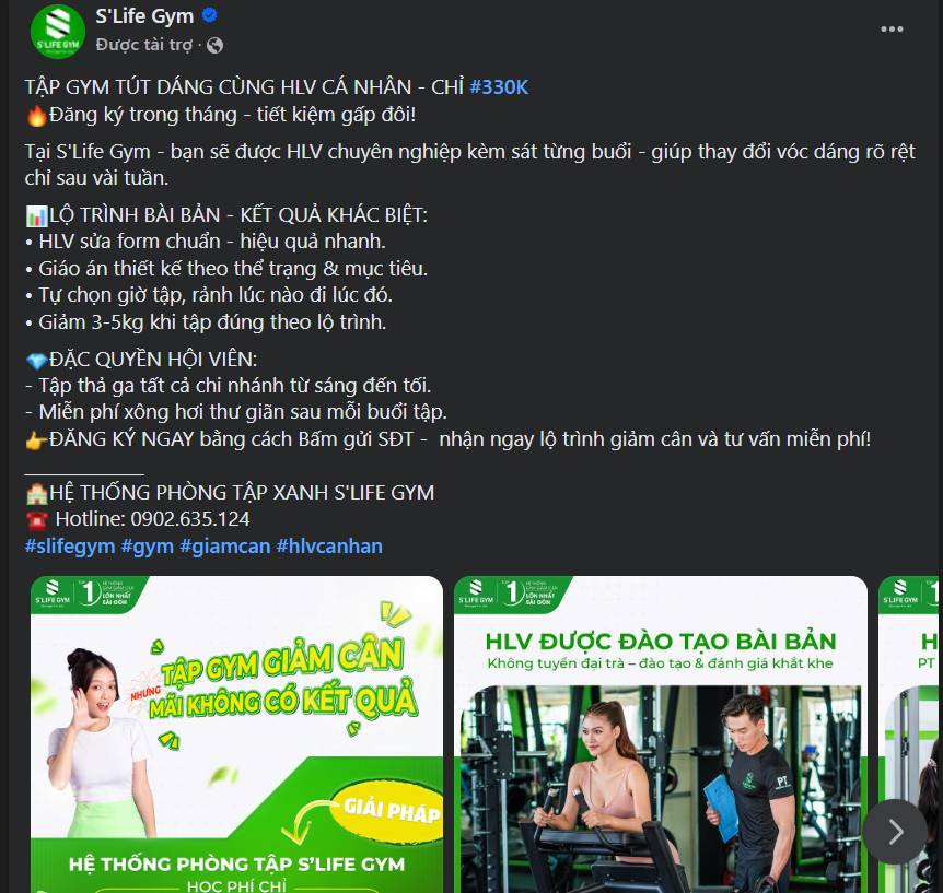 Mẫu content quảng cáo phòng gym 