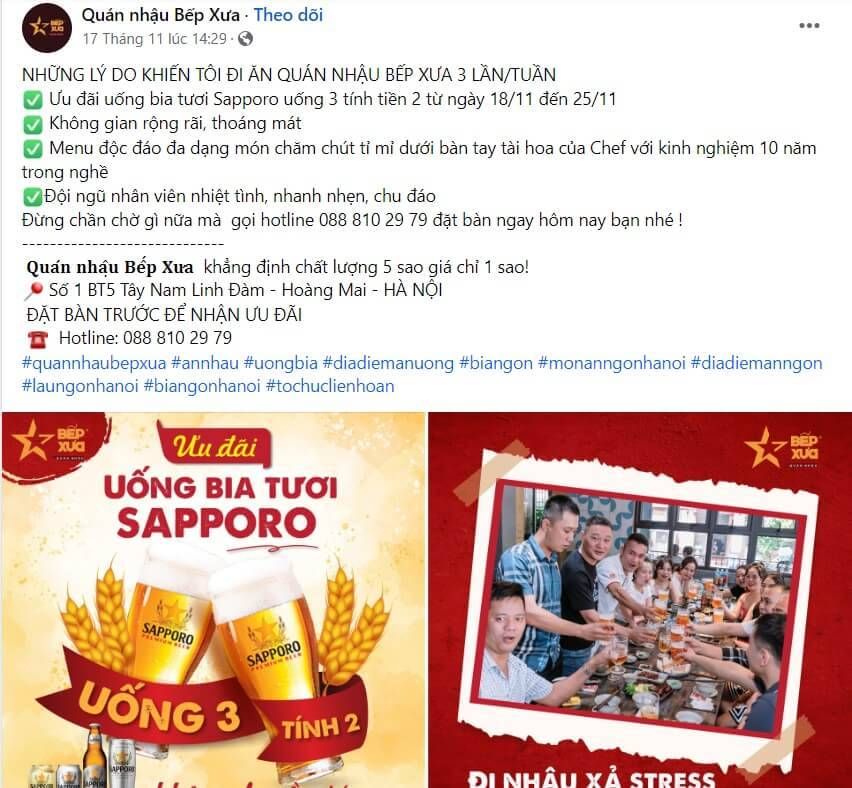 Content quán nhậu nên tạo cảm thúc giục, khẩn trương để khách ghé liền