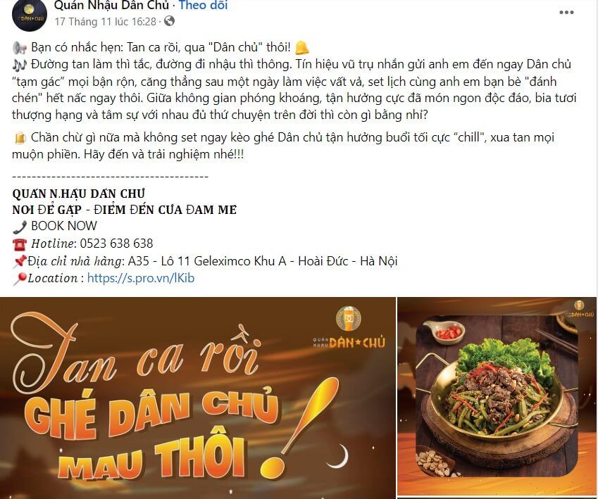 Ví dụ mẫu content quán nhậu gọi thẳng tên tình huống