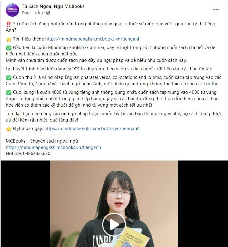 Ví dụ về mẫu content bán sách tiếng anh