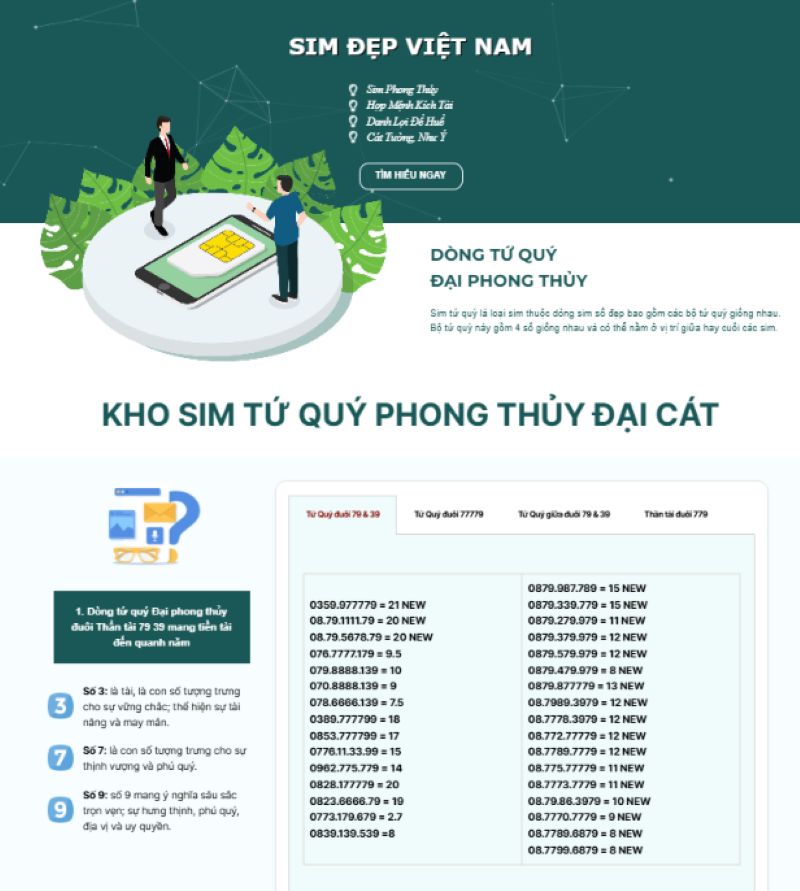 Mẫu landing page bán sim số đẹp