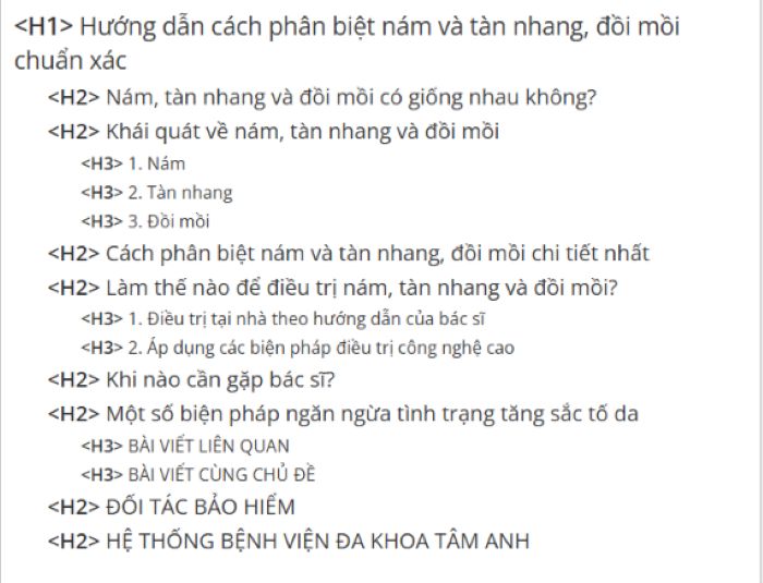 Ví dụ outline bài viết phân biệt nám và tàn nhang chuẩn SEO website