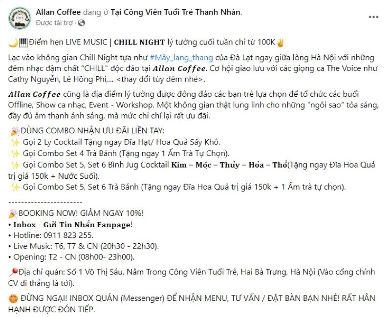 Ví dụ mẫu content sự kiện âm nhạc của quán cà phê