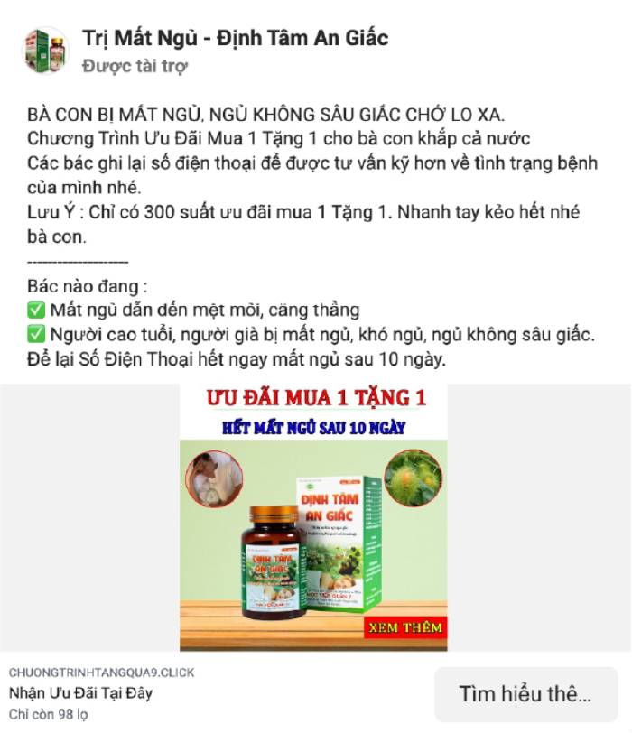 Mẫu content quảng cáo thực phẩm chức năng trị mất ngủ