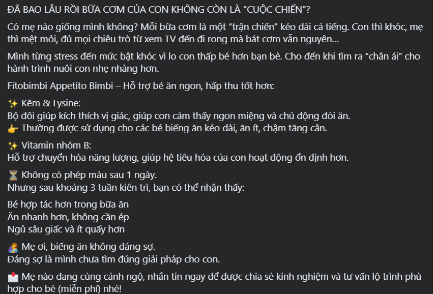 Mẫu content cho nhóm vitamin và khoáng chất dành cho trẻ em