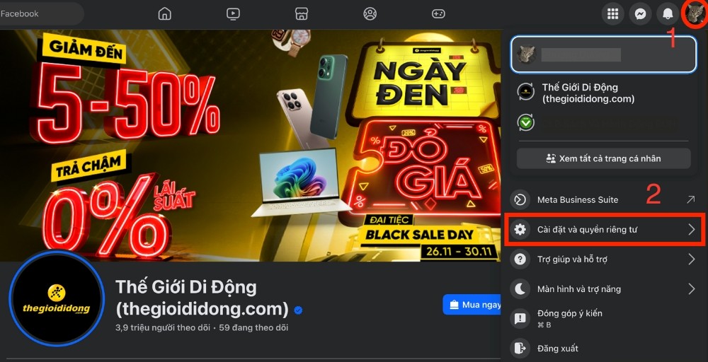 Ảnh đại diện > Cài đặt & quyền riêng tư
