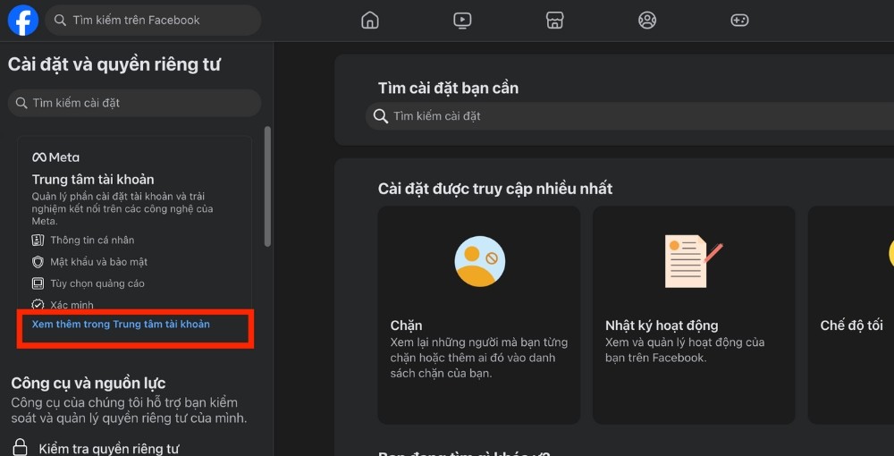 Xem thêm trong Trung tâm tài khoản