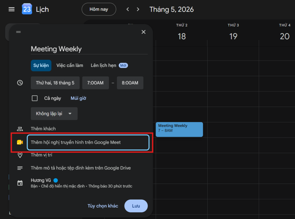 Thêm hội nghị truyền hình Google Meet
