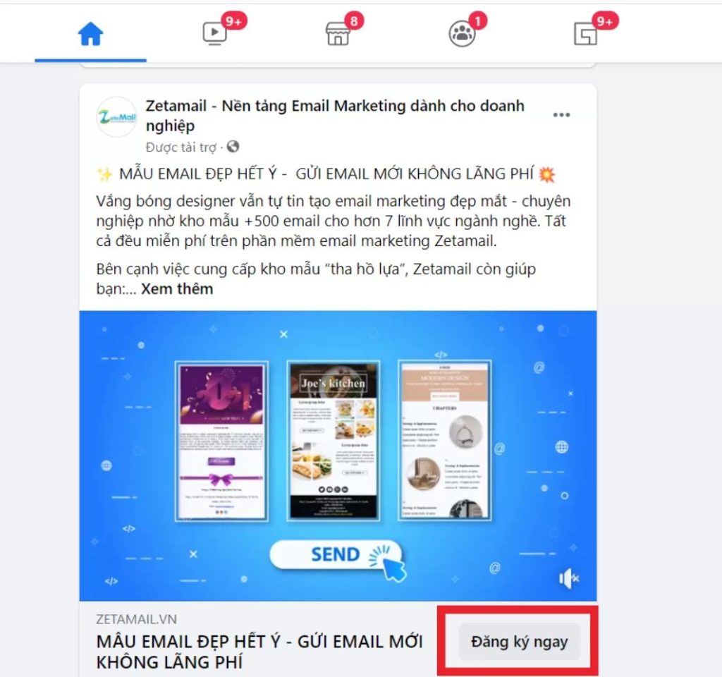 Facebook được tích hợp sẵn các nút CTA để bạn có thể sử dụng nhanh chóng